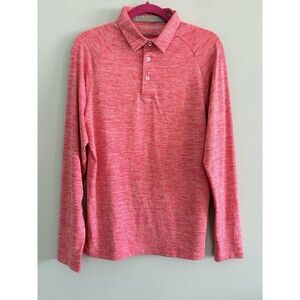 Comfortably Collared Long Sleeve Polo Medium Red Heathered Performance Shirt